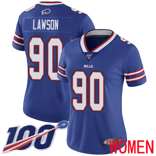 Women Buffalo Bills #90 Shaq Lawson Royal Blue Team Color Vapor Untouchable Limited Player 100th Season NFL Jersey->women nfl jersey->Women Jersey